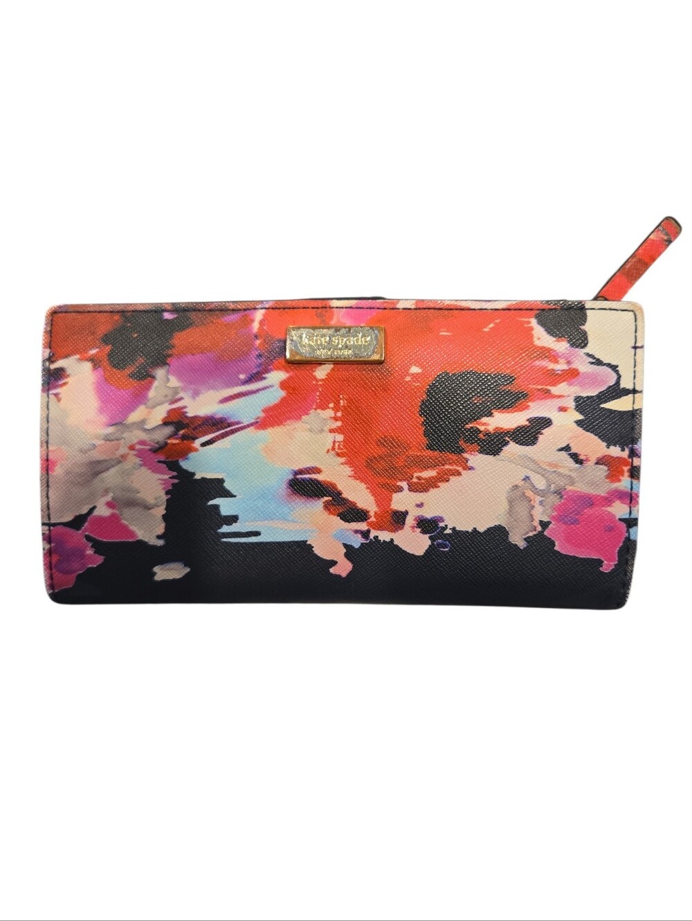 KATE SPADE NY LAUREL WAY SAFFIANO LEATHER LONG WALLET. ABSTRACT FLORAL PRINT.